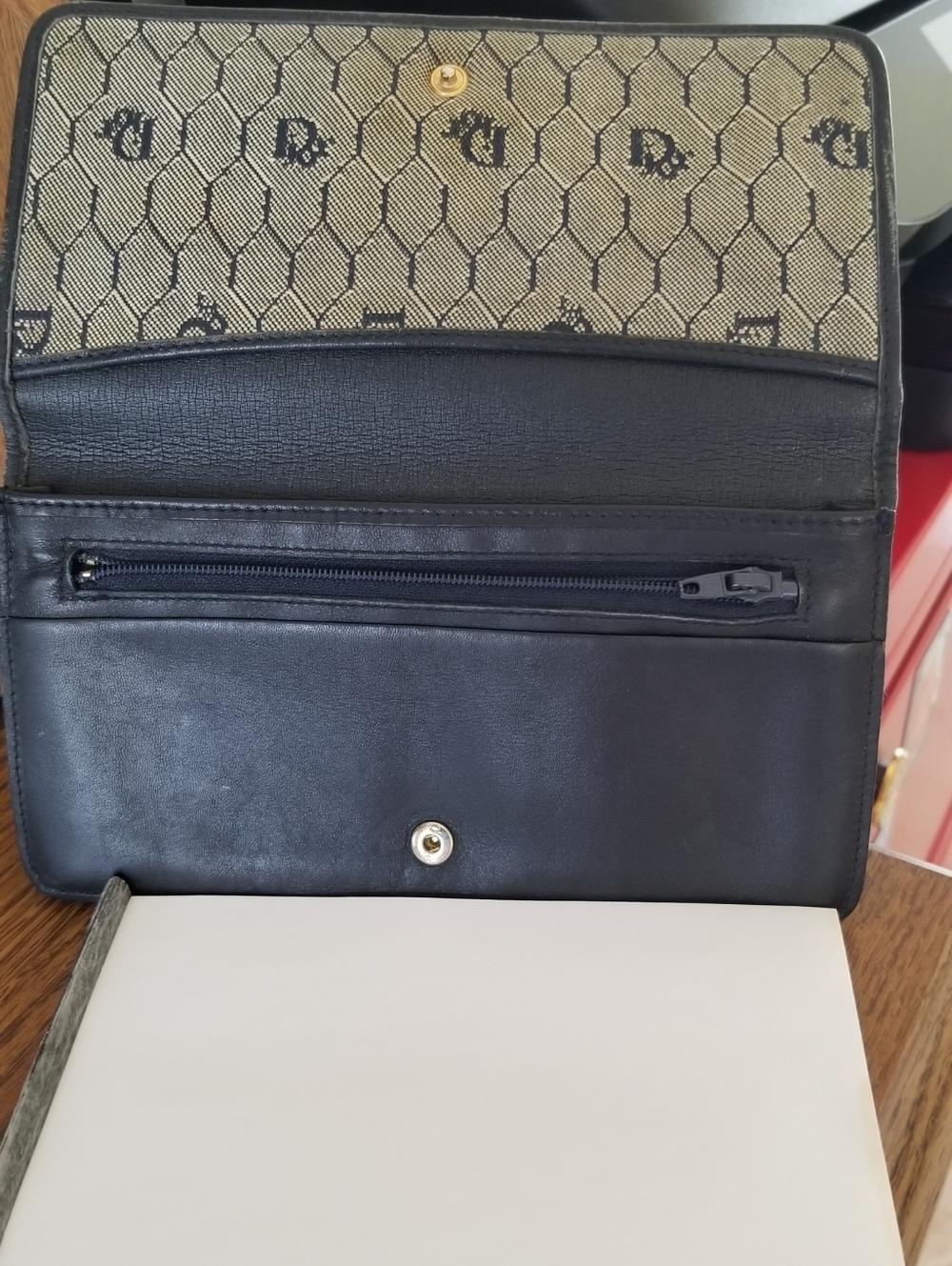 Dior Beige and Navy Monogram Continental Wallet - Picture 3 of 4